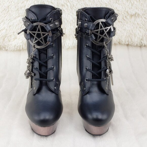 Muerto Finger Bone High Heel Ankle Boots Charm Chain Demonia 1001 - Picture 15 of 16